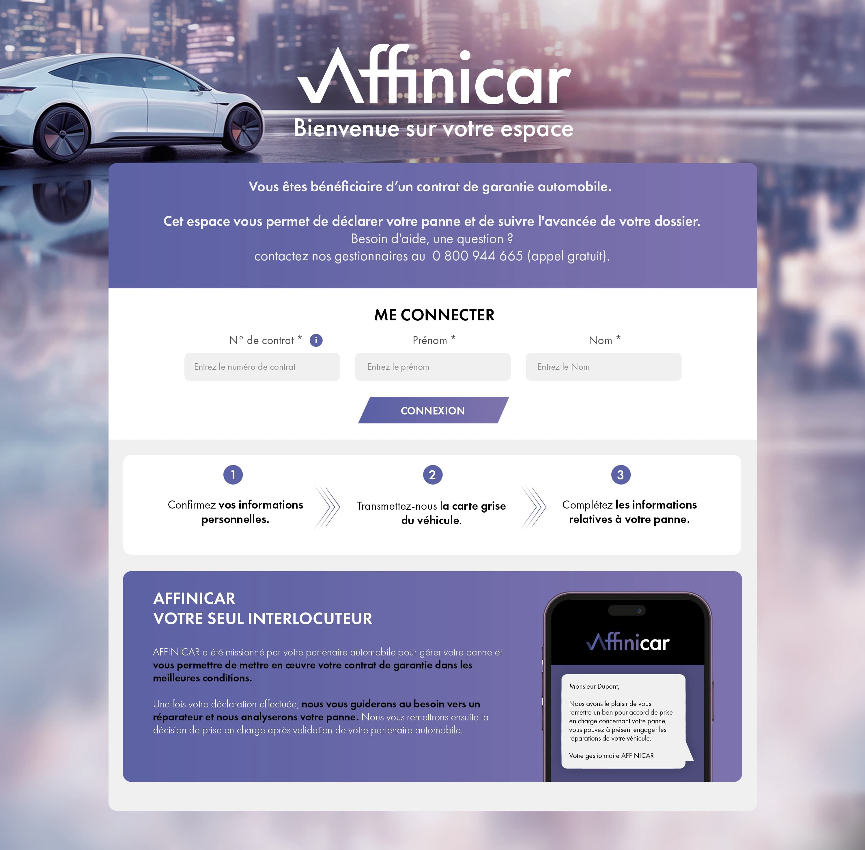 Interface de la plateforme Affinicar